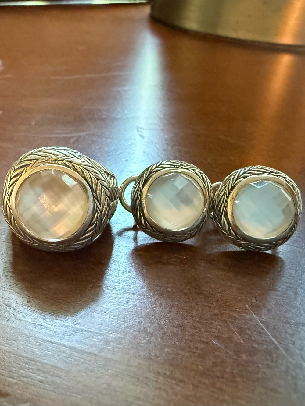 JAI Sterling Silver Basketweave Ring and Earring Set in Mother of Pearl, sz 5